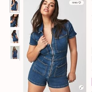 Free People Denim CRVY Lennox Shortsuit Rider Blue Size 0